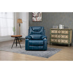 Poltrona reclinabile blu oversize in pelle PU con alzata assistita, massaggio e calore, 1 persona