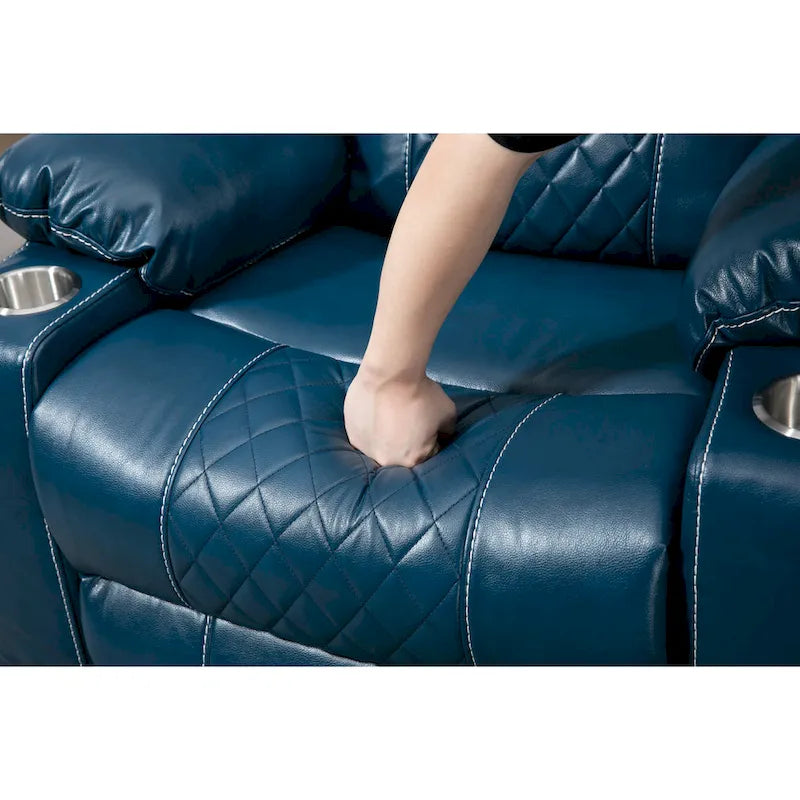 Poltrona reclinabile blu oversize in pelle PU con alzata assistita, massaggio e calore, 1 persona