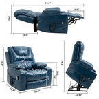 Poltrona reclinabile blu oversize in pelle PU con alzata assistita, massaggio e calore, 1 persona