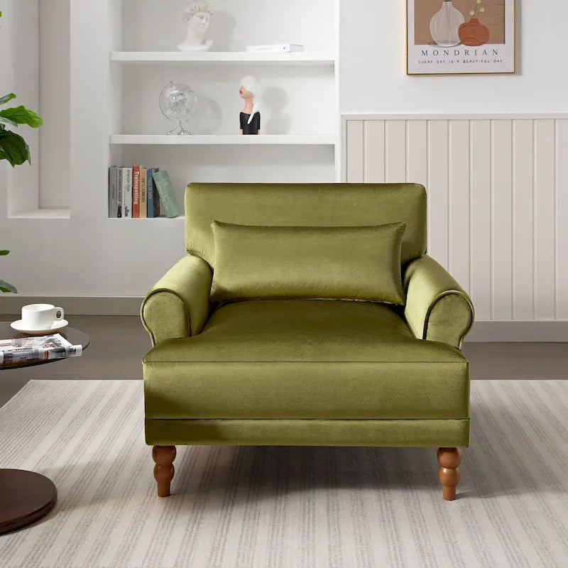 Poltrona d'accento in velluto verde/bianco/beige con braccioli rotondi, seduta singola