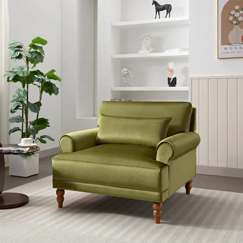 Poltrona d'accento in velluto verde/bianco/beige con braccioli rotondi, seduta singola