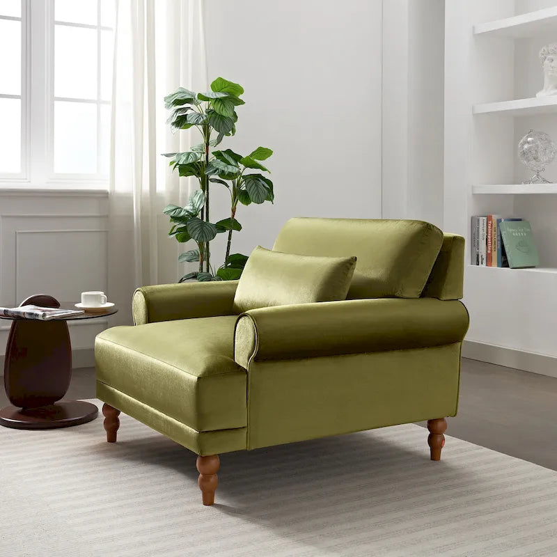 Poltrona d'accento in velluto verde/bianco/beige con braccioli rotondi, seduta singola