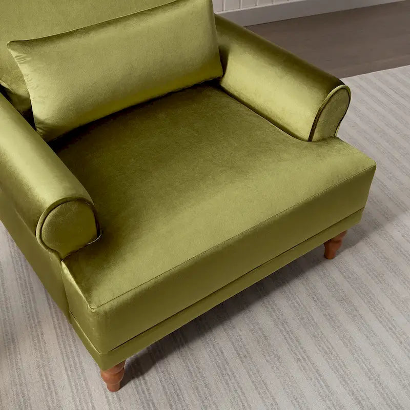 Poltrona d'accento in velluto verde/bianco/beige con braccioli rotondi, seduta singola