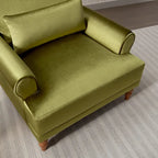 Poltrona d'accento in velluto verde/bianco/beige con braccioli rotondi, seduta singola