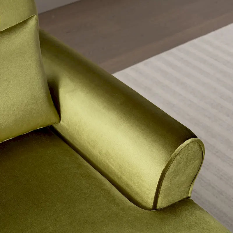 Poltrona d'accento in velluto verde/bianco/beige con braccioli rotondi, seduta singola