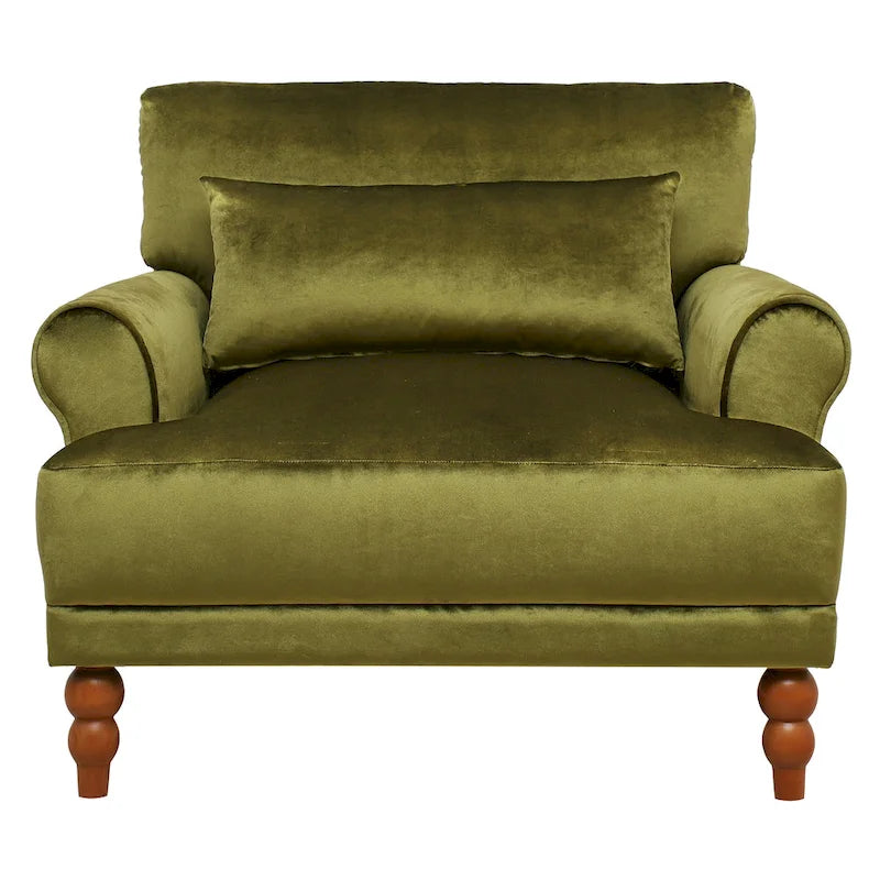 Poltrona d'accento in velluto verde/bianco/beige con braccioli rotondi, seduta singola