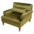 Poltrona d'accento in velluto verde/bianco/beige con braccioli rotondi, seduta singola