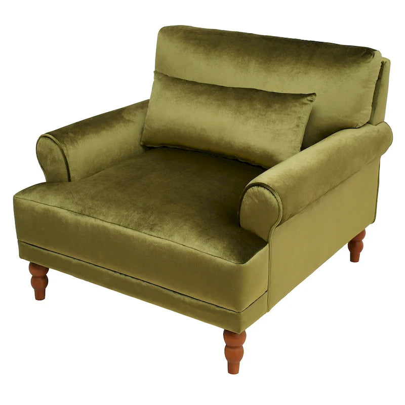 Poltrona d'accento in velluto verde/bianco/beige con braccioli rotondi, seduta singola