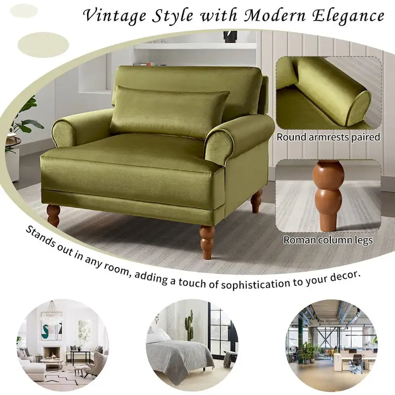 Poltrona d'accento in velluto verde/bianco/beige con braccioli rotondi, seduta singola