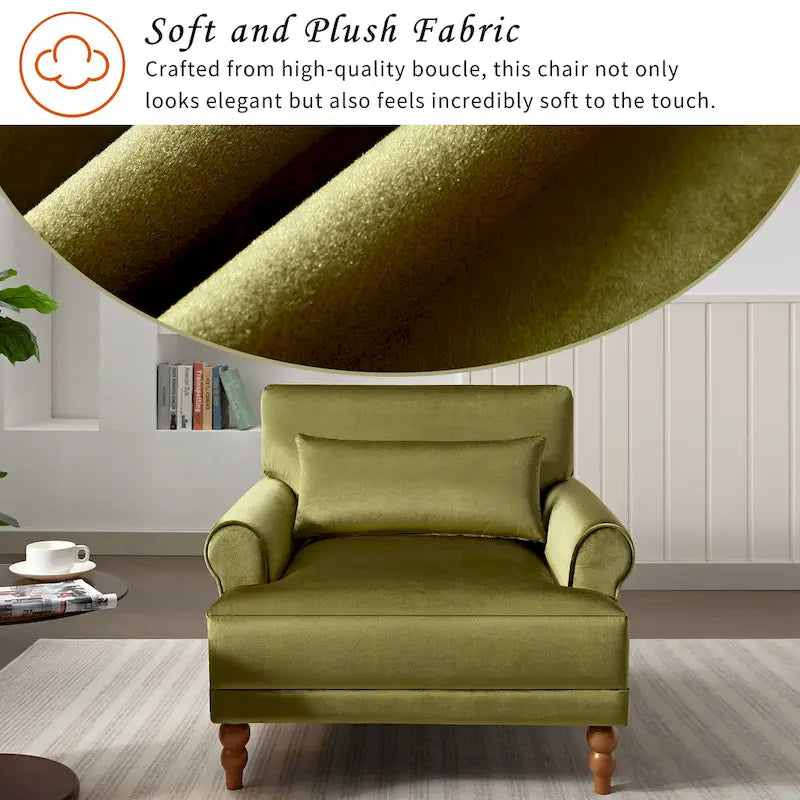 Poltrona d'accento in velluto verde/bianco/beige con braccioli rotondi, seduta singola