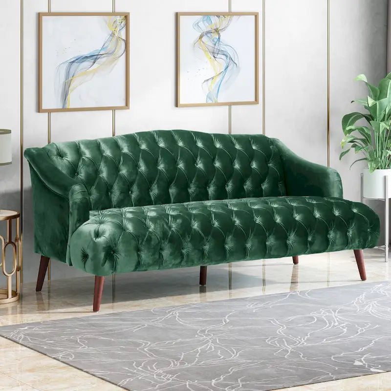 Modern 73.25  Button Tufted 3-Seater Sofa with Birch Legs