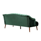 Divano a 3 posti con schienale alto e bottoni, in color bordeaux / verde smeraldo / beige, con gambe in betulla