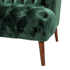 Divano a 3 posti con schienale alto e bottoni, in color bordeaux / verde smeraldo / beige, con gambe in betulla