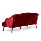 Divano a 3 posti con schienale alto e bottoni, in color bordeaux / verde smeraldo / beige, con gambe in betulla