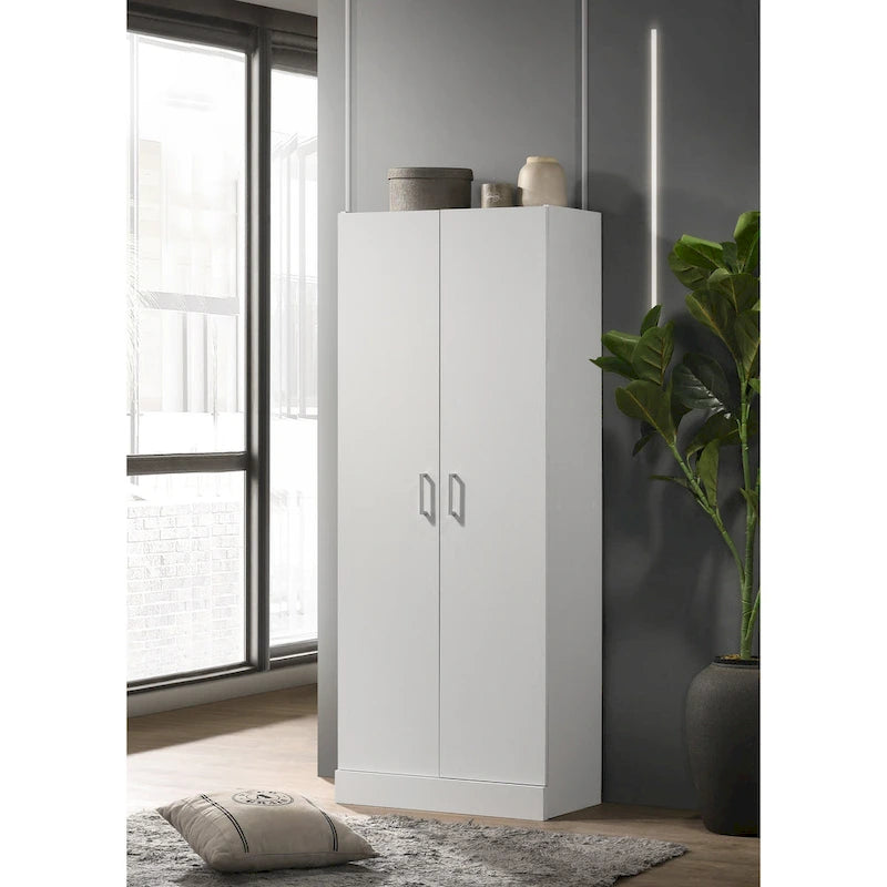 White 60  Height Simplistic Modern Double Door Storage Cabinet