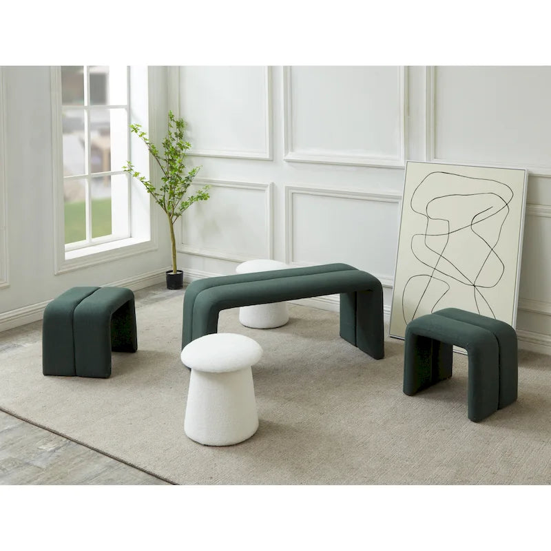 Set ottomano in tessuto verde da 5 pezzi, posti a sedere fino a 5