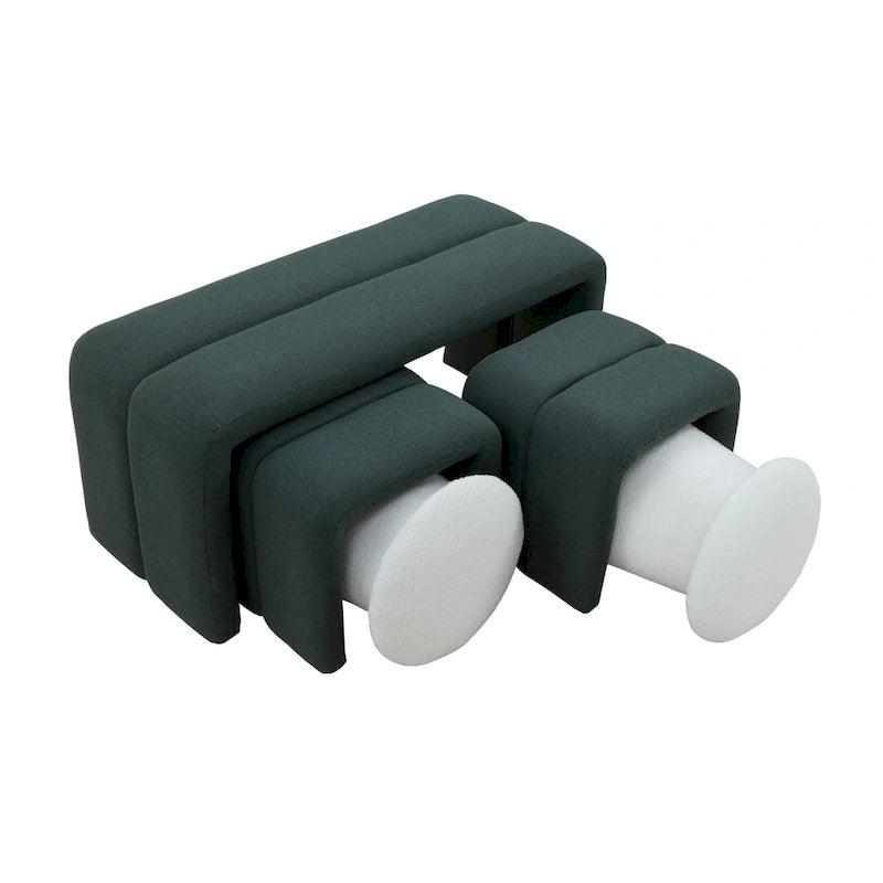Set ottomano in tessuto verde da 5 pezzi, posti a sedere fino a 5