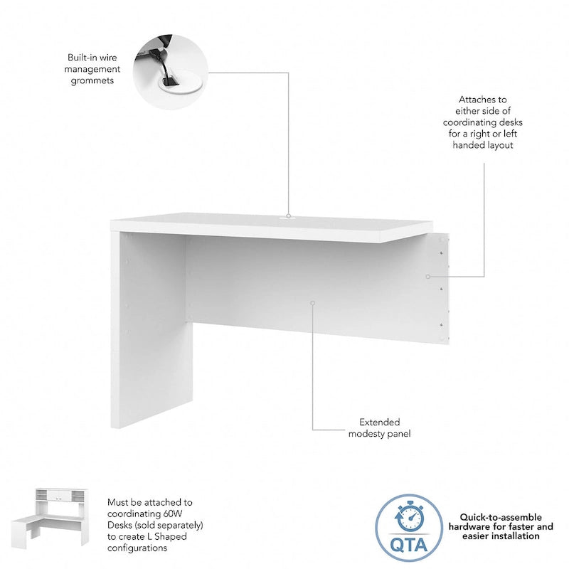 Prolunga da scrivania a ponte 42W, a L/U, bianco puro/grigio moderno/antracite, 1 persona