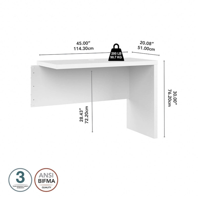 Prolunga da scrivania a ponte 42W, a L/U, bianco puro/grigio moderno/antracite, 1 persona