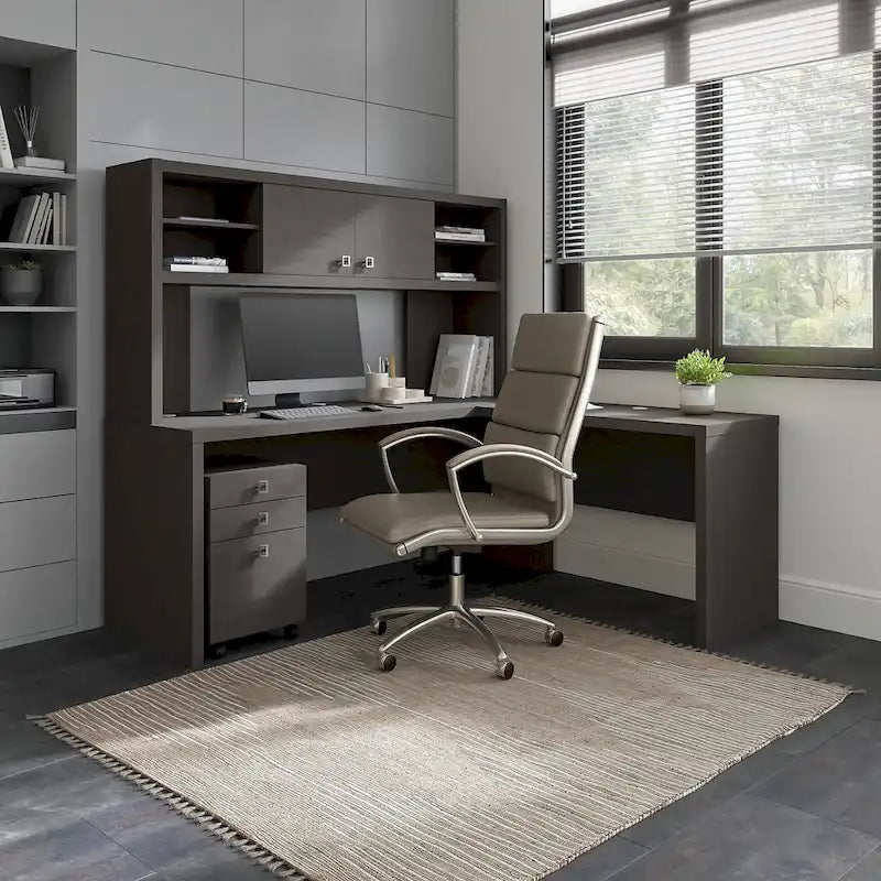 Prolunga da scrivania a ponte 42W, a L/U, bianco puro/grigio moderno/antracite, 1 persona