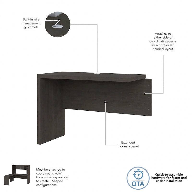 Prolunga da scrivania a ponte 42W, a L/U, bianco puro/grigio moderno/antracite, 1 persona