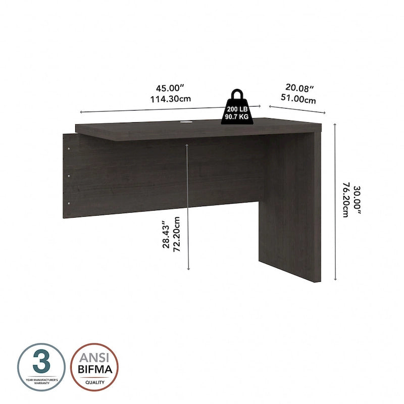 Prolunga da scrivania a ponte 42W, a L/U, bianco puro/grigio moderno/antracite, 1 persona