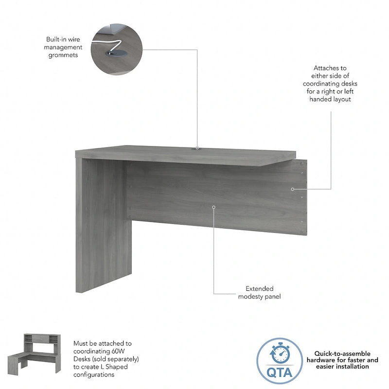 Prolunga da scrivania a ponte 42W, a L/U, bianco puro/grigio moderno/antracite, 1 persona