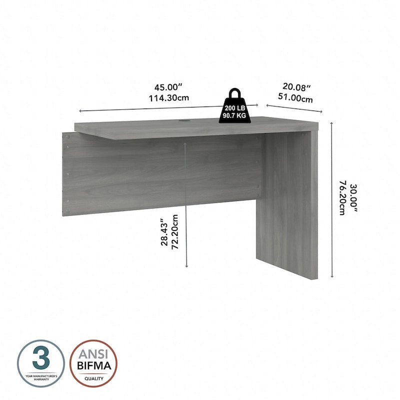 Prolunga da scrivania a ponte 42W, a L/U, bianco puro/grigio moderno/antracite, 1 persona