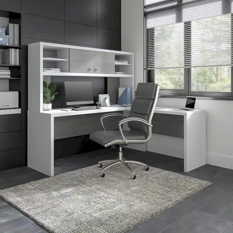 Prolunga da scrivania a ponte 42W, a L/U, bianco puro/grigio moderno/antracite, 1 persona