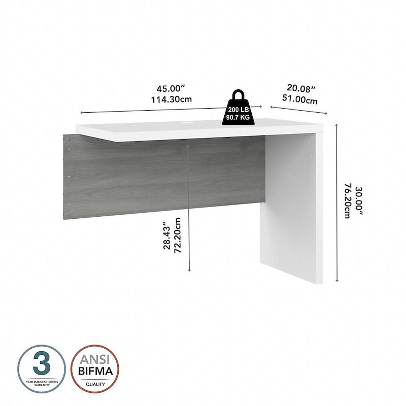 Prolunga da scrivania a ponte 42W, a L/U, bianco puro/grigio moderno/antracite, 1 persona