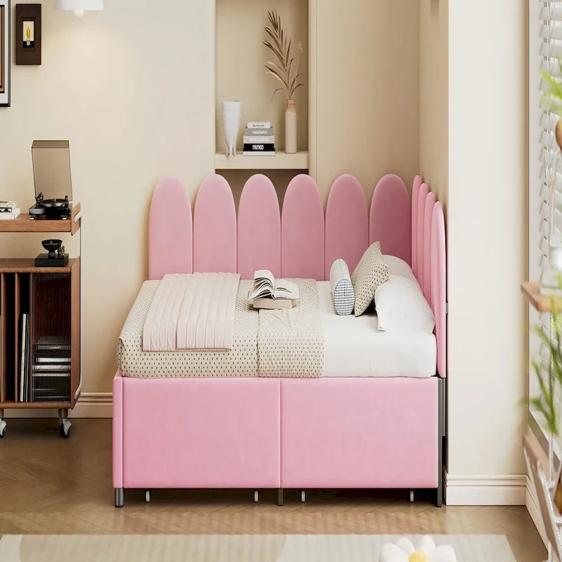 Lettino Divano Imbottito Matrimoniale Rosa in Velluto con 2 Cassetti Contenitore, per 1 Persona