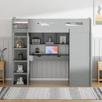 Letto a soppalco singolo bianco/grigio con scrivania, armadio e contenitore