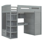 Letto a soppalco singolo bianco/grigio con scrivania, armadio e contenitore