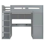Letto a soppalco singolo bianco/grigio con scrivania, armadio e contenitore