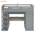 Letto a soppalco singolo bianco/grigio con scrivania, armadio e contenitore