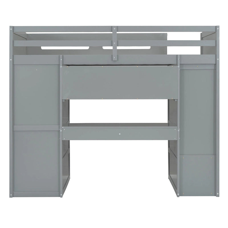Letto a soppalco singolo bianco/grigio con scrivania, armadio e contenitore