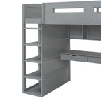 Letto a soppalco singolo bianco/grigio con scrivania, armadio e contenitore