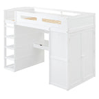 Letto a soppalco singolo bianco/grigio con scrivania, armadio e contenitore