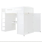 Letto a soppalco singolo bianco/grigio con scrivania, armadio e contenitore