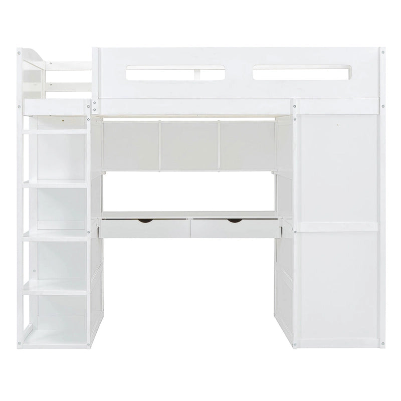 Letto a soppalco singolo bianco/grigio con scrivania, armadio e contenitore