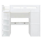 Letto a soppalco singolo bianco/grigio con scrivania, armadio e contenitore