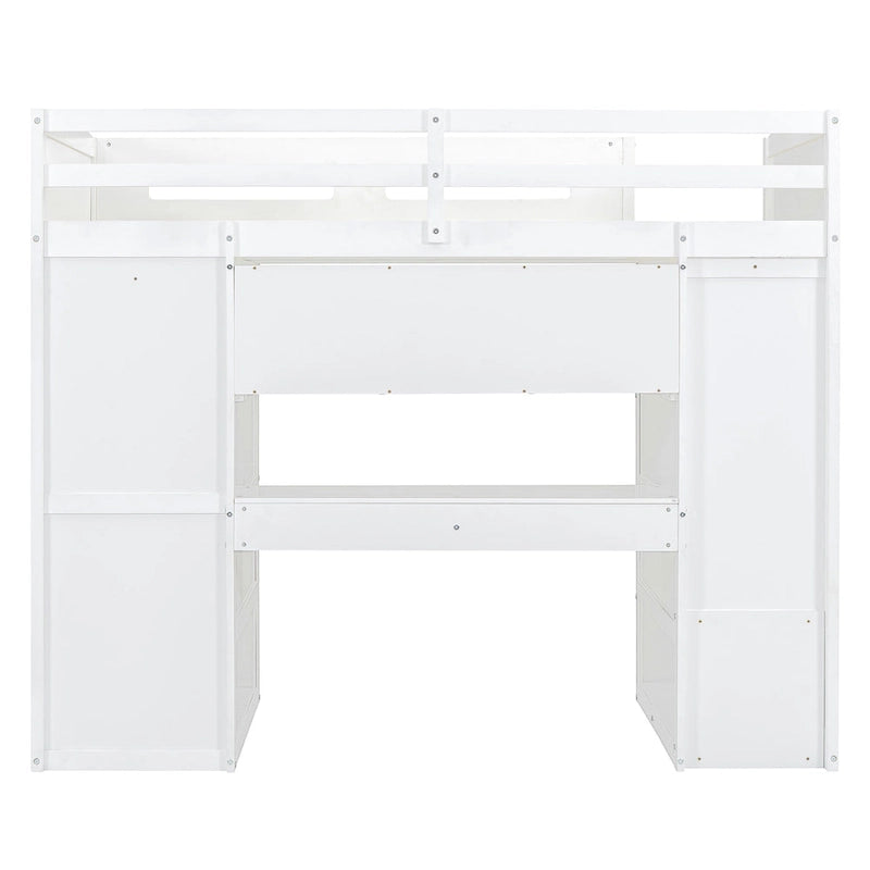 Letto a soppalco singolo bianco/grigio con scrivania, armadio e contenitore