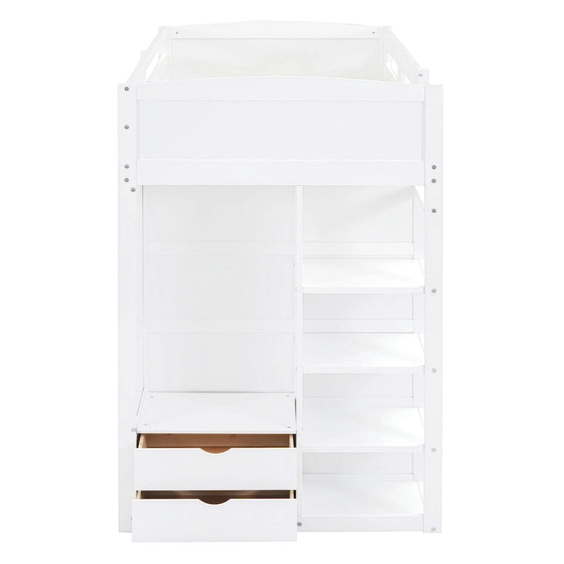 Letto a soppalco singolo bianco/grigio con scrivania, armadio e contenitore