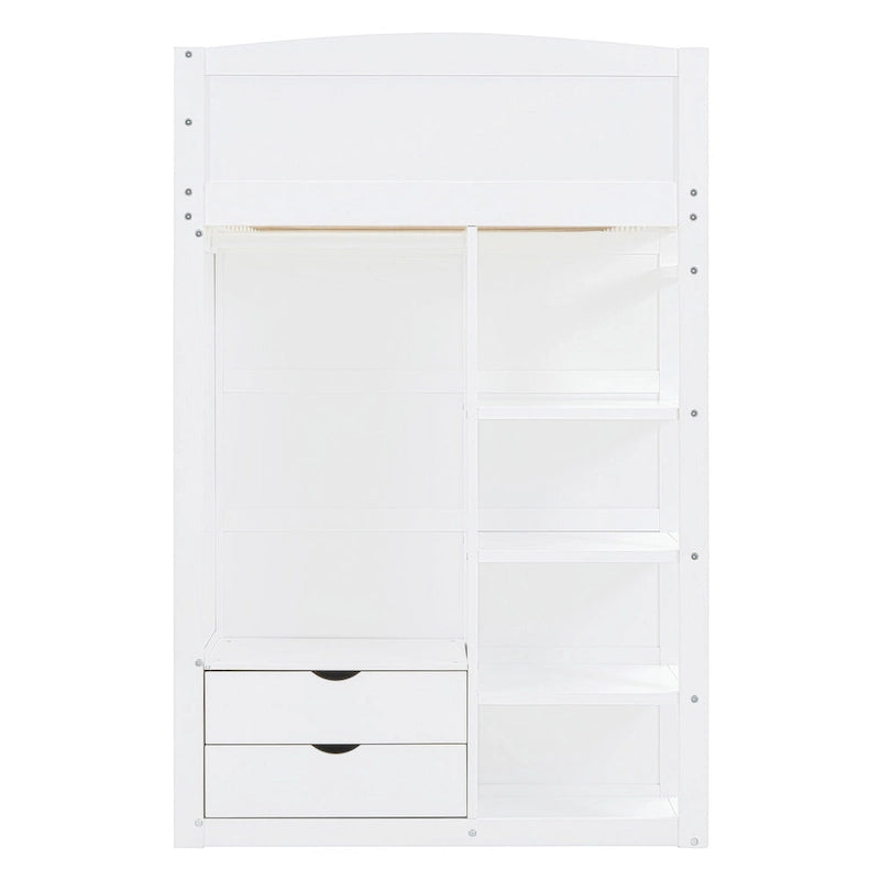 Letto a soppalco singolo bianco/grigio con scrivania, armadio e contenitore