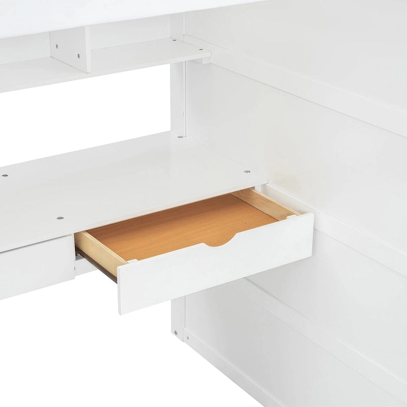 Letto a soppalco singolo bianco/grigio con scrivania, armadio e contenitore