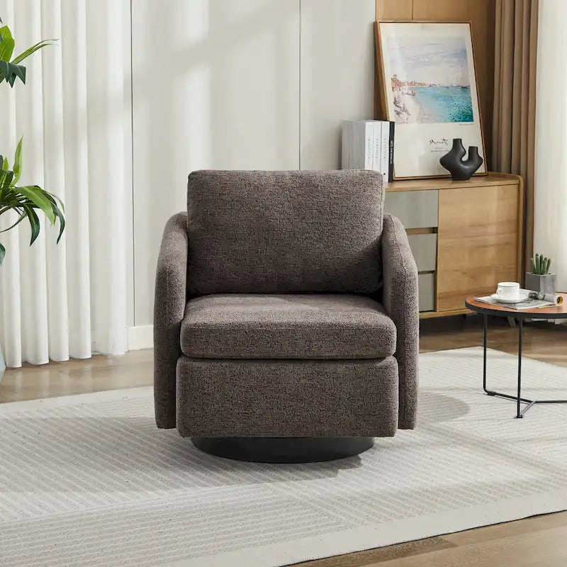 Poltrona girevole a sbalzo in bouclé giallo senape/grigio scuro/blu navy e pelle sintetica nera – Monoposto