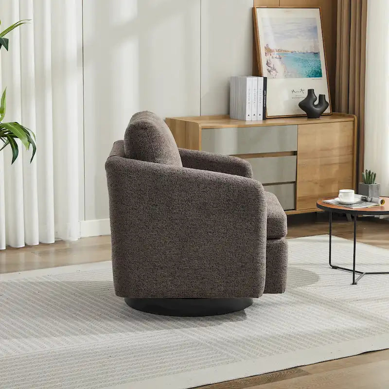 Poltrona girevole a sbalzo in bouclé giallo senape/grigio scuro/blu navy e pelle sintetica nera – Monoposto