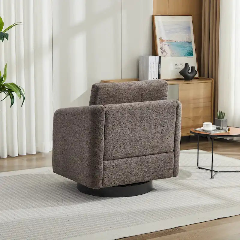 Poltrona girevole a sbalzo in bouclé giallo senape/grigio scuro/blu navy e pelle sintetica nera – Monoposto