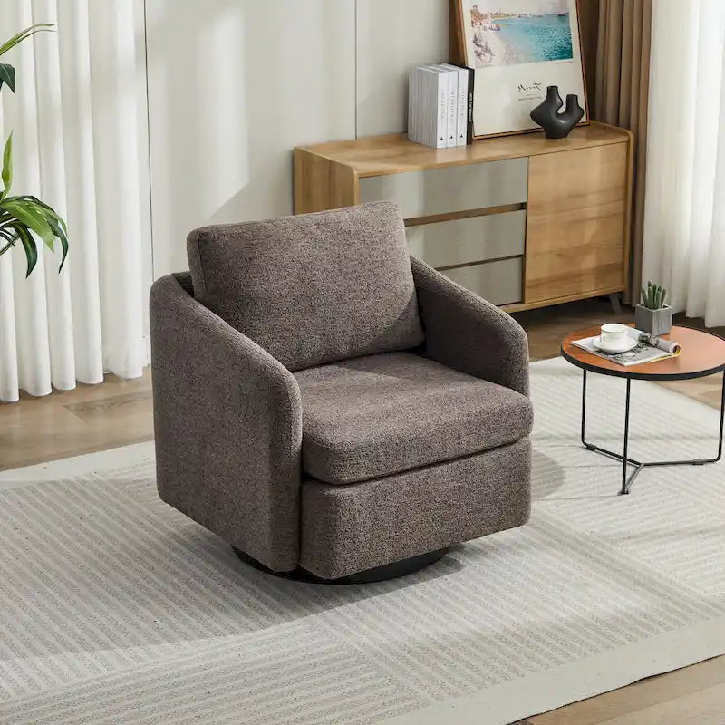 Poltrona girevole a sbalzo in bouclé giallo senape/grigio scuro/blu navy e pelle sintetica nera – Monoposto