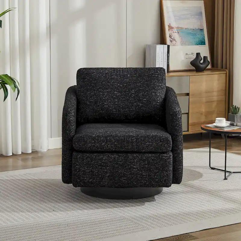 Poltrona girevole a sbalzo in bouclé giallo senape/grigio scuro/blu navy e pelle sintetica nera – Monoposto